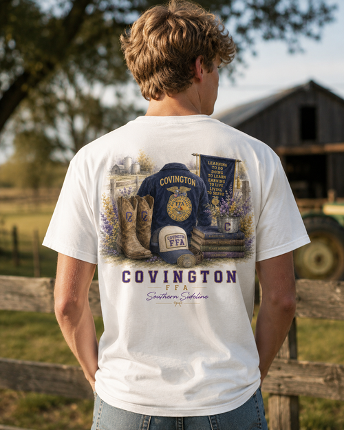 Watercolor Covington Chargers ffa design on a soft cotton tee
