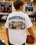 Tipton Christian Academy Eagles basketball watercolor design on a white tee