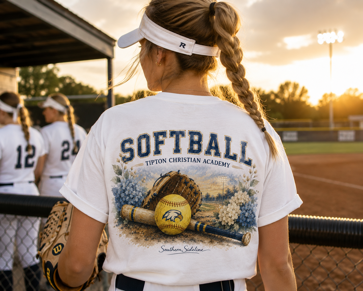Tipton Christian Academy Eagles softball watercolor design on a white tee