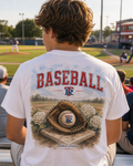 Tipton-Rosemark Academy Rebels baseball watercolor design on a white tee