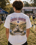 Tipton-Rosemark Academy cross country watercolor design on a white tee