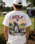Tipton-Rosemark Academy golf watercolor design on a white tee