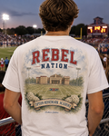 Tipton-Rosemark Academy Rebel Nation watercolor design on a white tee
