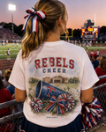 Tipton-Rosemark Academy Rebels cheer watercolor design on a white tee