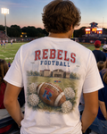 Tipton-Rosemark Academy Rebels football watercolor design on a white tee