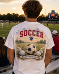 Tipton-Rosemark Academy soccer watercolor design on a white tee