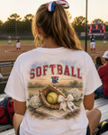 Tipton-Rosemark Academy softball watercolor design on a white tee