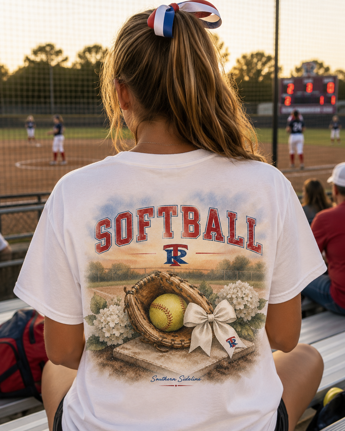 Tipton-Rosemark Academy softball watercolor design on a white tee