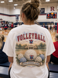 Tipton-Rosemark Academy volleyball watercolor design on a white tee